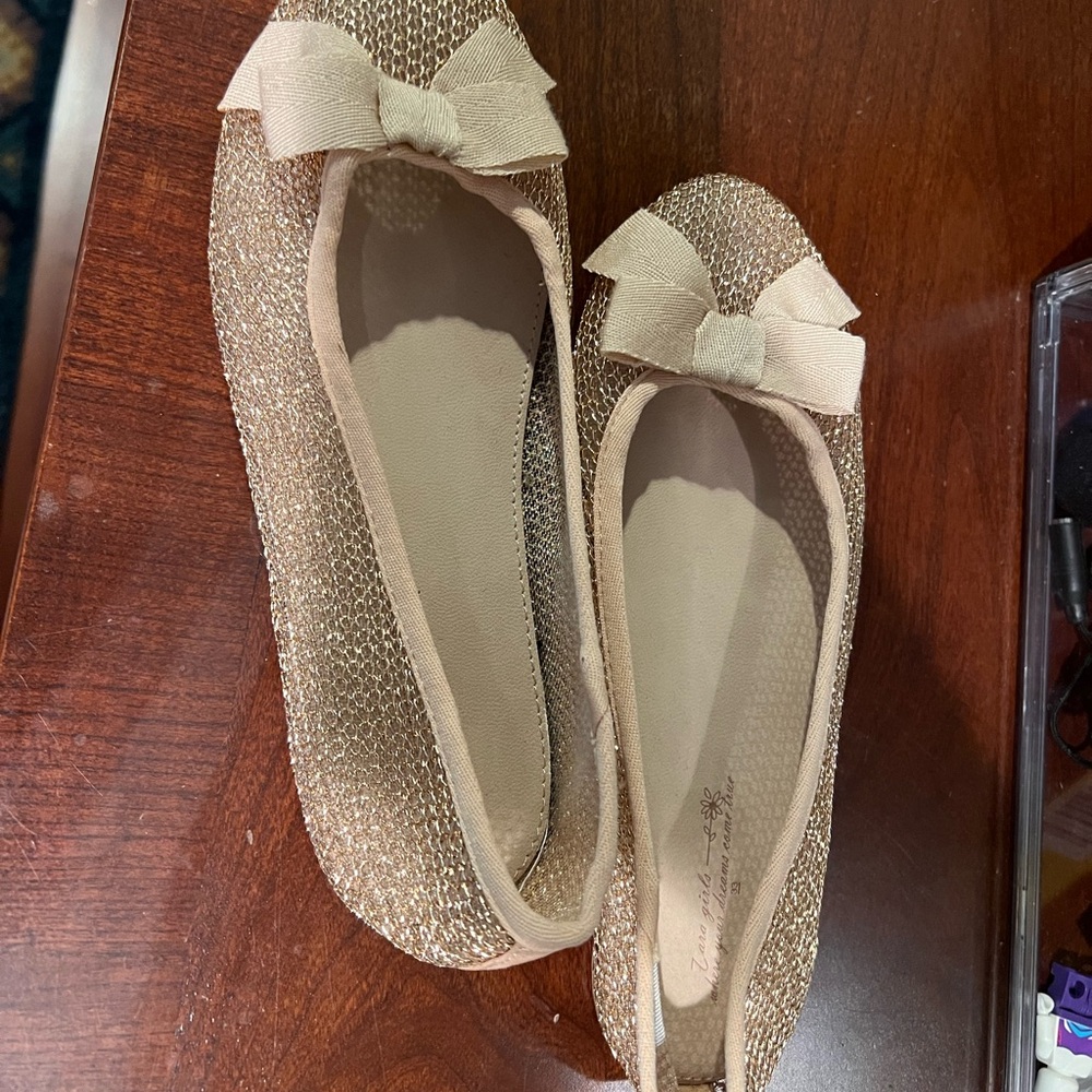 Zara Gold Glitter Flats with Bow